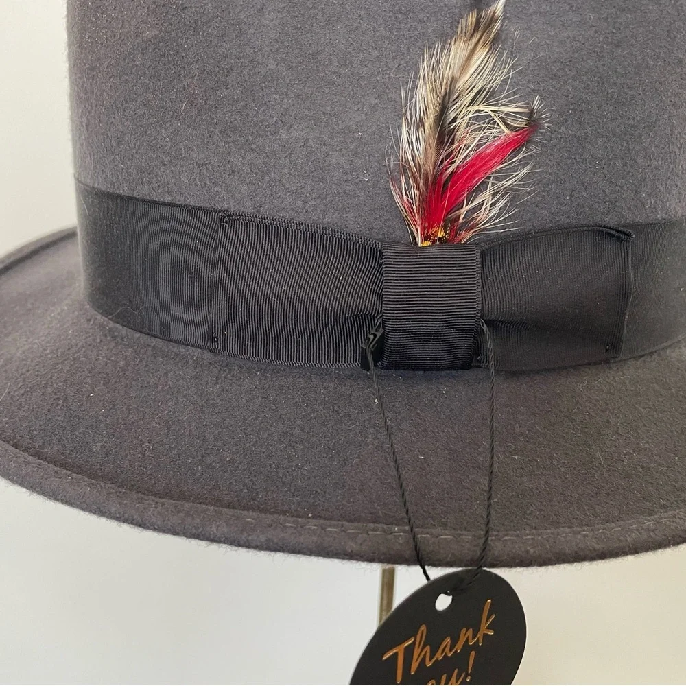 Vintage Botany 500 slate gray 100% wool fedora hat feather accent USA men’s XL - Picture 12 of 12